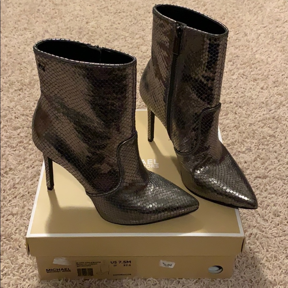 Michael Kors metallic leather booties.